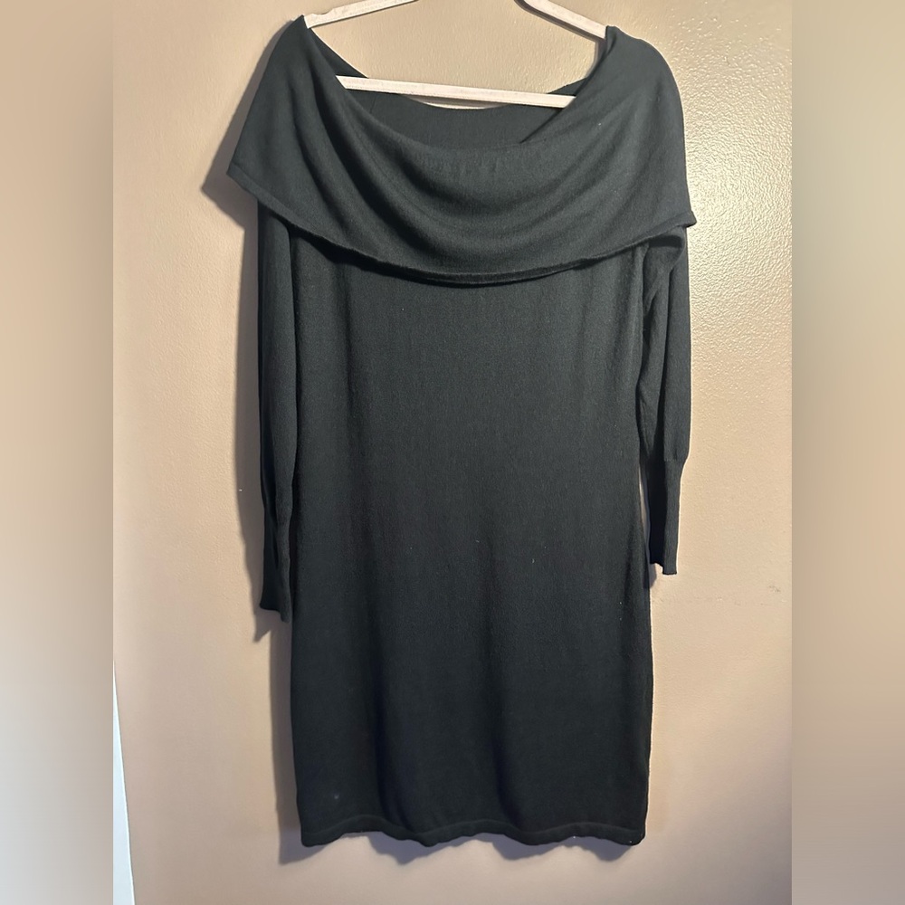 Nicole Miller Size L Cowl Neck/Off the Shoulder Black Sweater Dress